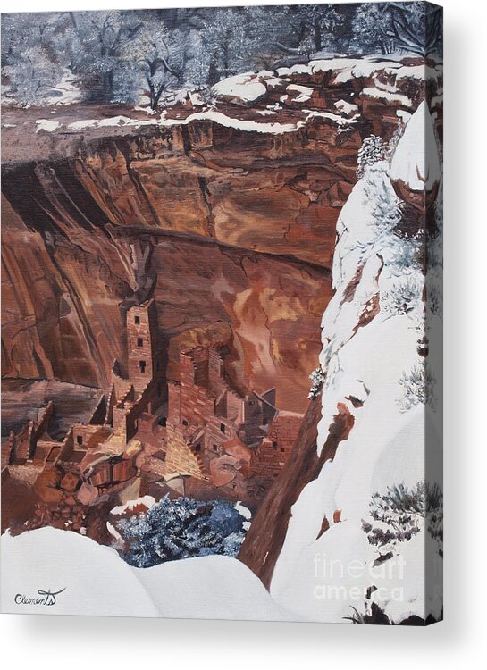 Colorado Acrylic Print featuring the painting Mysterious city of the Anasazi - Mesa Verde by Barbara Barber