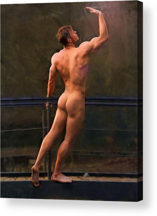 Troy Caperton Acrylic Print featuring the painting Naked on a Rail by Troy Caperton