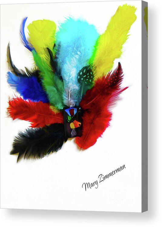 Native American Acrylic Print featuring the mixed media Native American Tribal Feathers by Mary Zimmerman