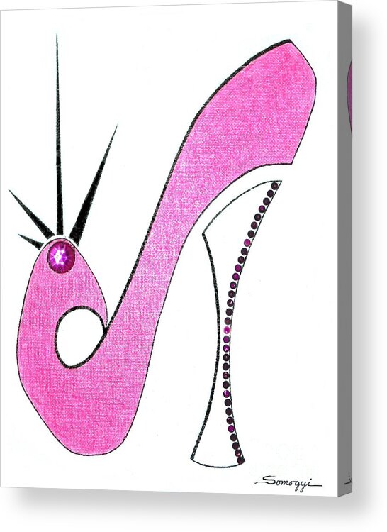 Pop Art Shoe Acrylic Print featuring the painting Neon Pink Stiletto by Jayne Somogy