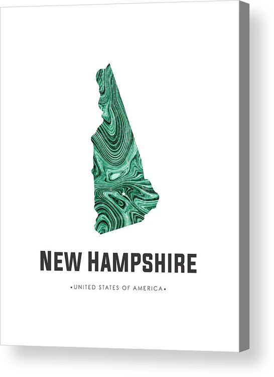 New Hampshire Acrylic Print featuring the mixed media New Hampshire Map Art Abstract in Blue Green by Studio Grafiikka