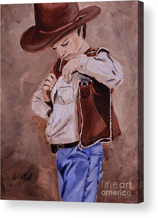 Cowboy Acrylic Print featuring the painting New Sheriff in Town by Jackie MacNair