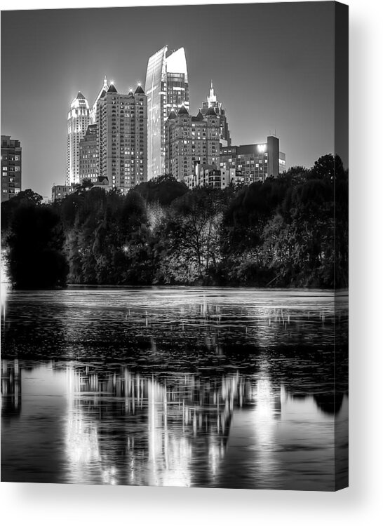 Night Acrylic Print featuring the photograph Night Atlanta.Piedmont Park lake. by Anna Rumiantseva