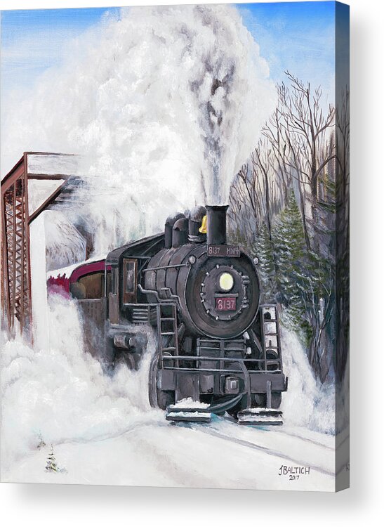 Train Acrylic Print featuring the painting Northbound at 35 Below by Joe Baltich