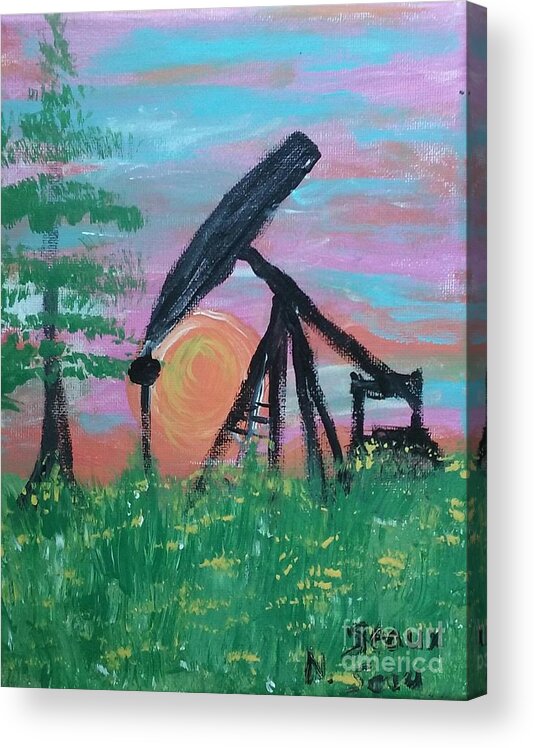 Oil At Sunrise Acrylic Print featuring the painting Oil At Sunrise by Seaux-N-Seau Soileau