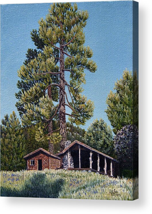 Landscape Pantings Acrylic Print featuring the painting Old Cabin in the Pines by Jiji Lee