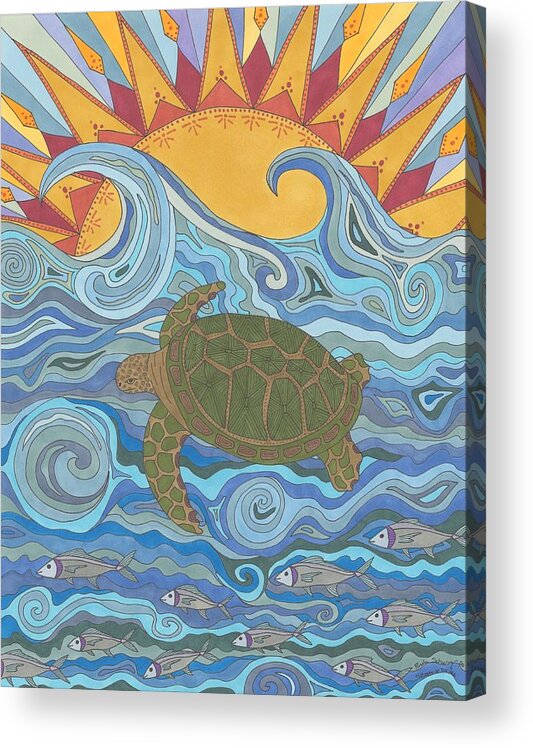 Sea Turtle Acrylic Print featuring the drawing Old Man of the Sea by Pamela Schiermeyer
