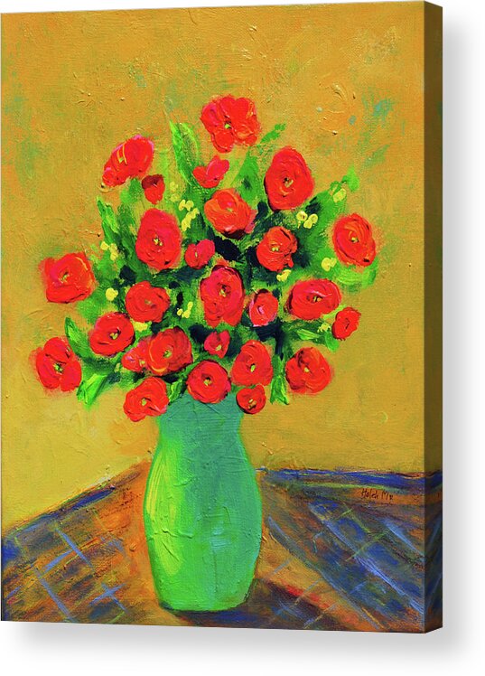 Floral Painting By Haleh Mahbod Acrylic Print featuring the painting Orange Roses for Gratitude by Haleh Mahbod