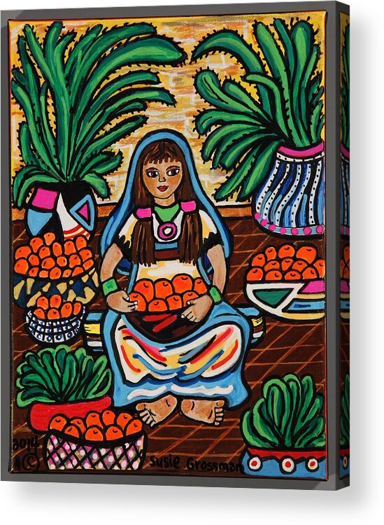 Native Girl Acrylic Print featuring the painting Orange Vendor by Susie Grossman