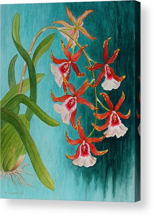 Orchids Acrylic Print featuring the painting Orchids - Volcano Queen by Kerri Ligatich