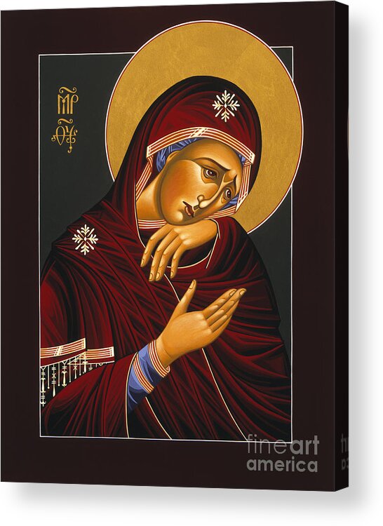 Our Lady Of Sorrows Is Part Of The Triptych Of The Passion With Jesus Christ Extreme Humility And St. John The Apostle Acrylic Print featuring the painting Our Lady of Sorrows 028 by William Hart McNichols