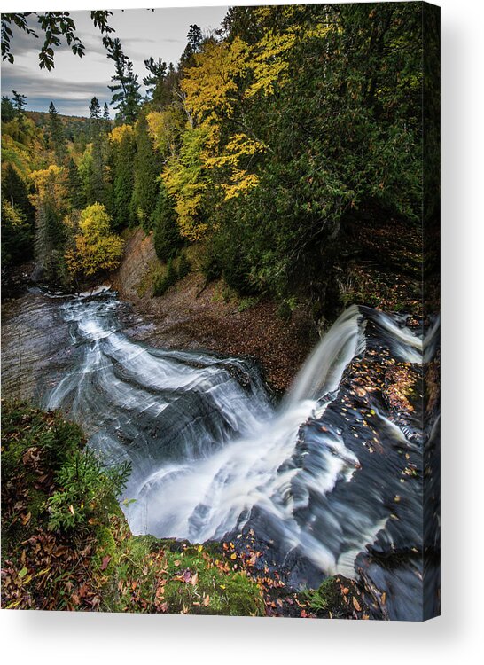 Michigan Waterfall Acrylic Print featuring the photograph Over the Top - Laughing Whitefish Falls by William Christiansen