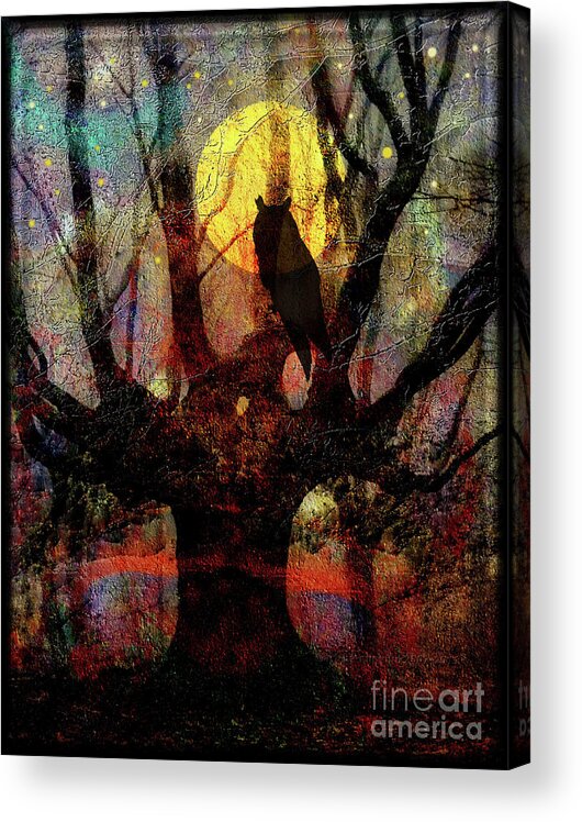 Owl Acrylic Print featuring the digital art Owl And Willow Tree by Mimulux Patricia No