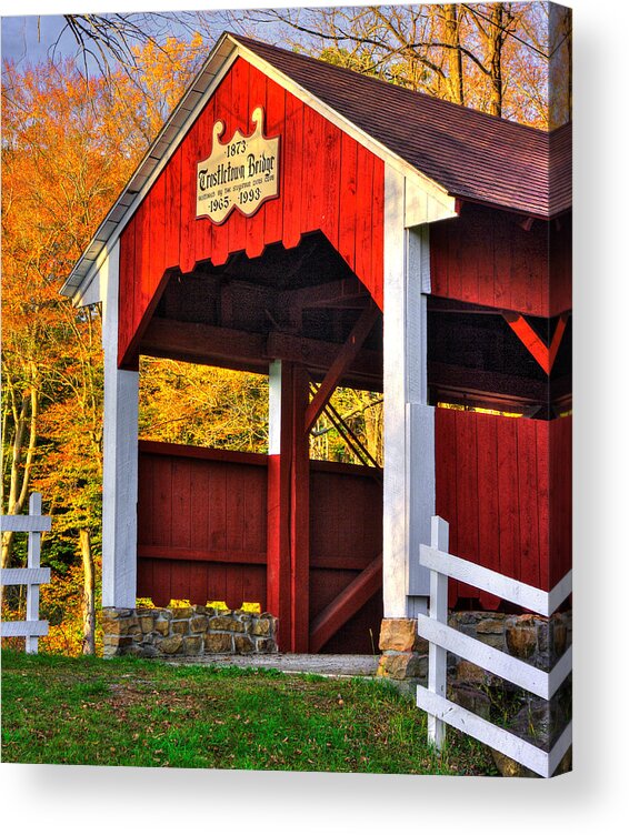 Trostletown Covered Bridge Acrylic Print featuring the photograph PA Country Roads - Trostletown Covered Bridge Over Stony Creek No. 6A Close1 - Somerset County by Michael Mazaika