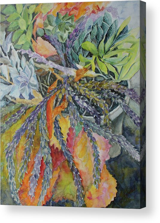 Cacti Acrylic Print featuring the painting Palm Springs Cacti Garden by Jo Smoley