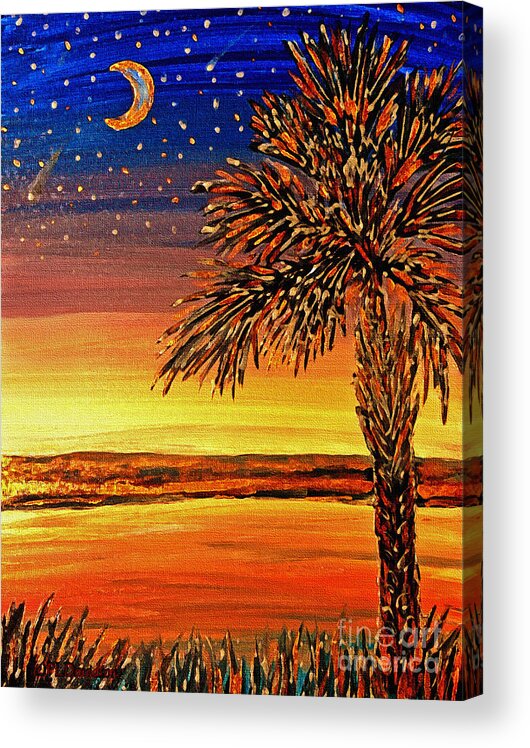 Palmetto Acrylic Print featuring the painting Palmetto Sunset by Pat Davidson