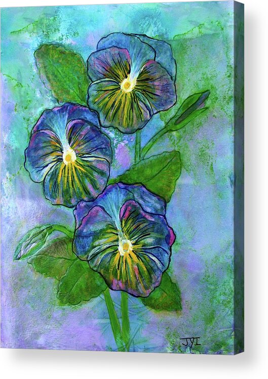 Spring Acrylic Print featuring the painting Pansy on Water by Janet Immordino