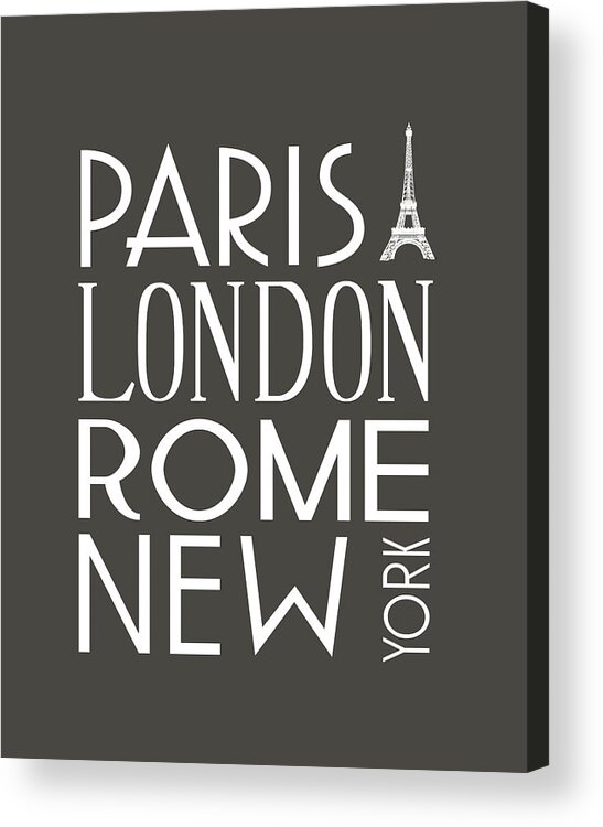 Vintage Acrylic Print featuring the digital art Paris, London, Rome and New York Pillow by Jaime Friedman