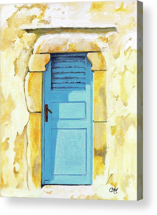 Door Acrylic Print featuring the painting Patmos Door by Carol McCarty