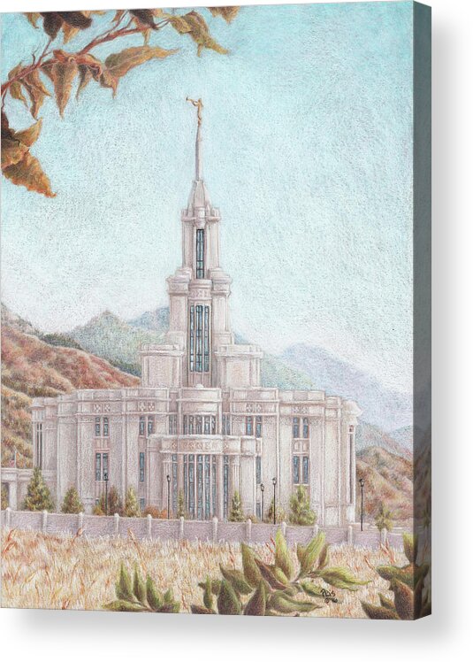 Lds Acrylic Print featuring the drawing Payson UT LDS Temple by Pris Hardy