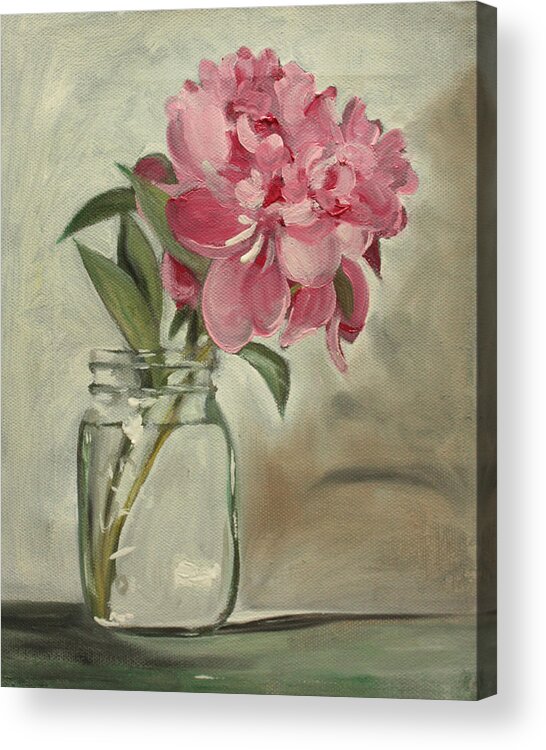 Still-life Acrylic Print featuring the painting Peony by Sarah Lynch