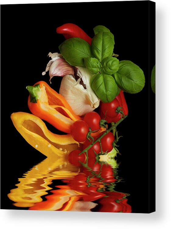 Peppers Acrylic Print featuring the photograph Peppers Basil Tomatoes Garlic by David French