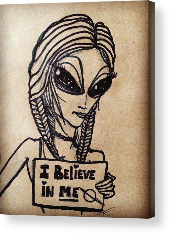 Pigtails Acrylic Print featuring the drawing Pigtalien Girl by Similar Alien