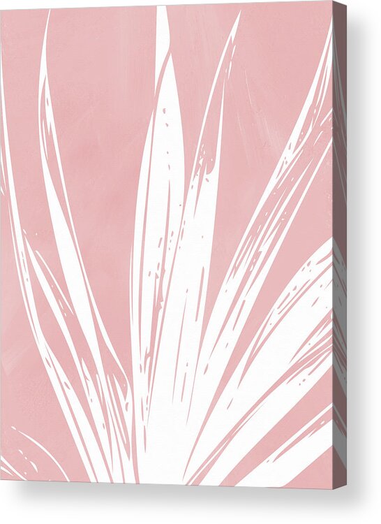 Leaf Acrylic Print featuring the mixed media Pink and White Tropical Leaf- Art by Linda Woods by Linda Woods