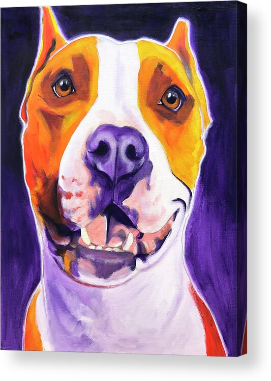 Pet Portrait Acrylic Print featuring the painting Pit Bull - Rexy by Dawg Painter
