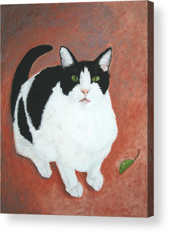 Cat Acrylic Print featuring the painting PJ and the Mouse by Marna Edwards Flavell