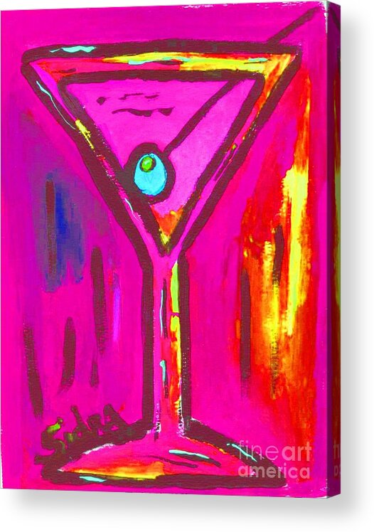 Martini Acrylic Print featuring the painting Pop Art Martini Pink Neon Series 1989 by Sidra Myers