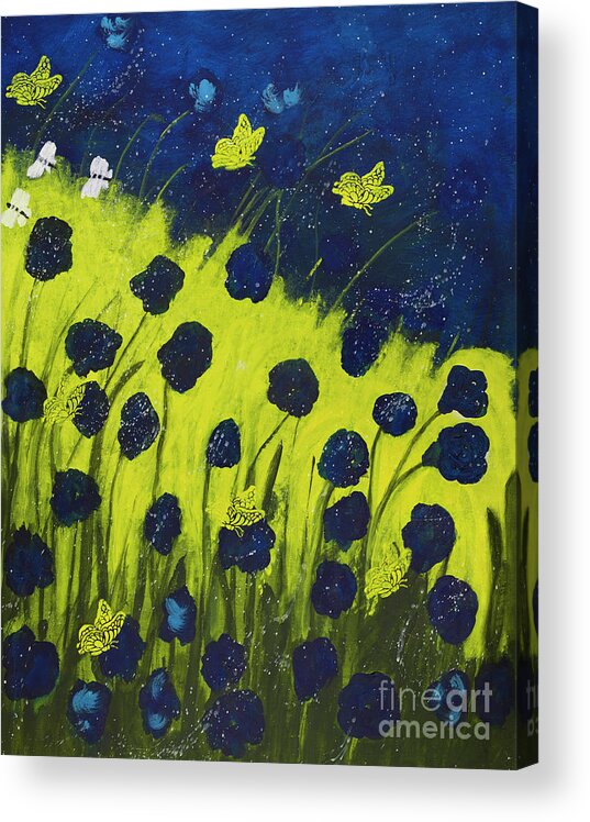 Fine Art Painting Acrylic Print featuring the painting Poppies and Butterflies in the Meadow by Catalina Walker