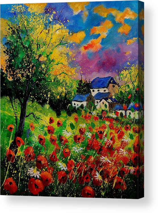 Landscape Acrylic Print featuring the painting Poppies and daisies 560110 by Pol Ledent