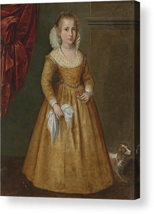 Venetian School Acrylic Print featuring the painting Portrait of a Girl with her Dog by Venetian School