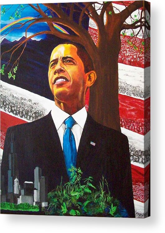 President Obama Acrylic Print featuring the painting Portrait of Hope by Susan M Woods