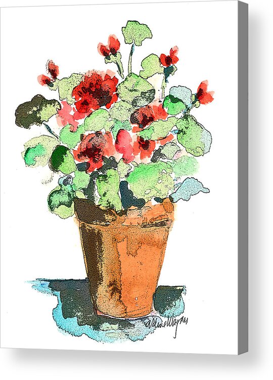 Plants Acrylic Print featuring the painting Potted Geraniums by Arline Wagner