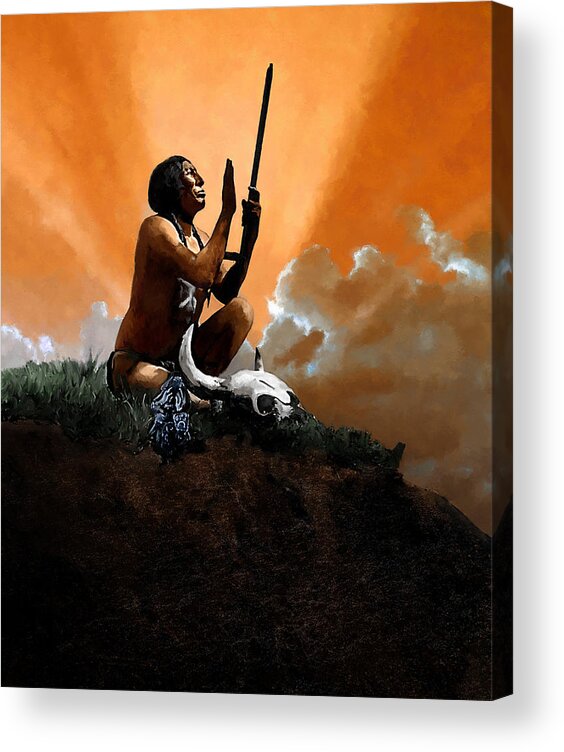 Native American Acrylic Print featuring the painting Prayer to the Great Mystery by Rick Mosher