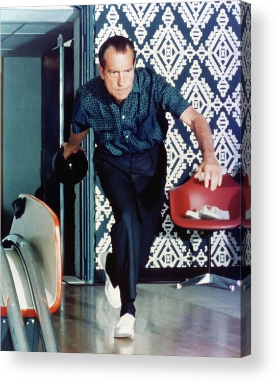 Richard Acrylic Print featuring the photograph President Richard Nixon Bowling by Digital Reproductions
