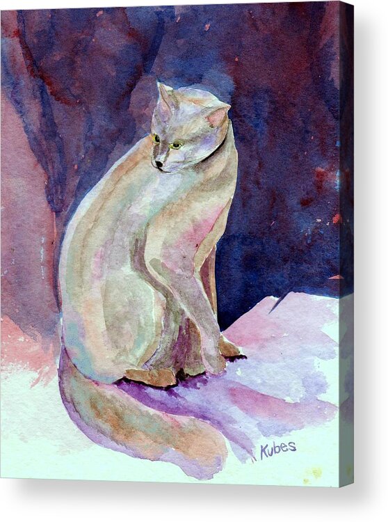 Cat Acrylic Print featuring the painting Purple Cat by Susan Kubes