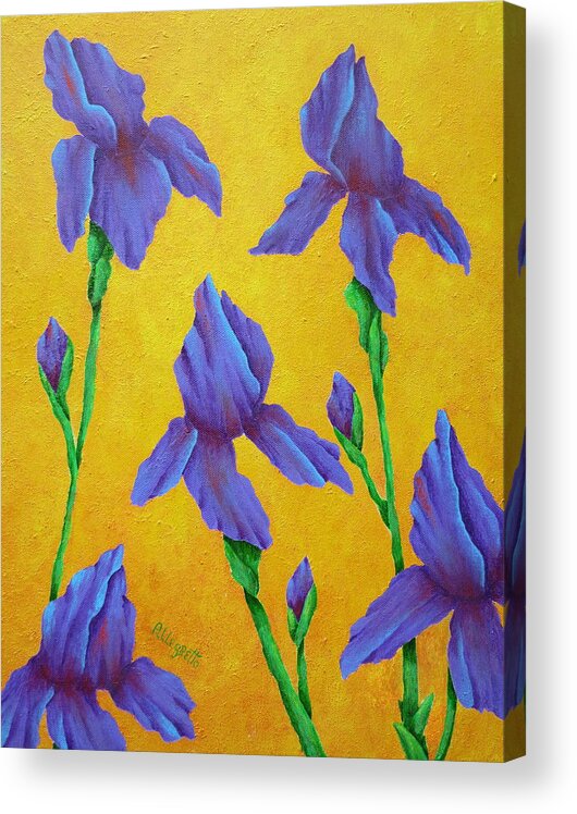 Pamela Allegretto Franz Acrylic Print featuring the painting Purple Iris by Pamela Allegretto