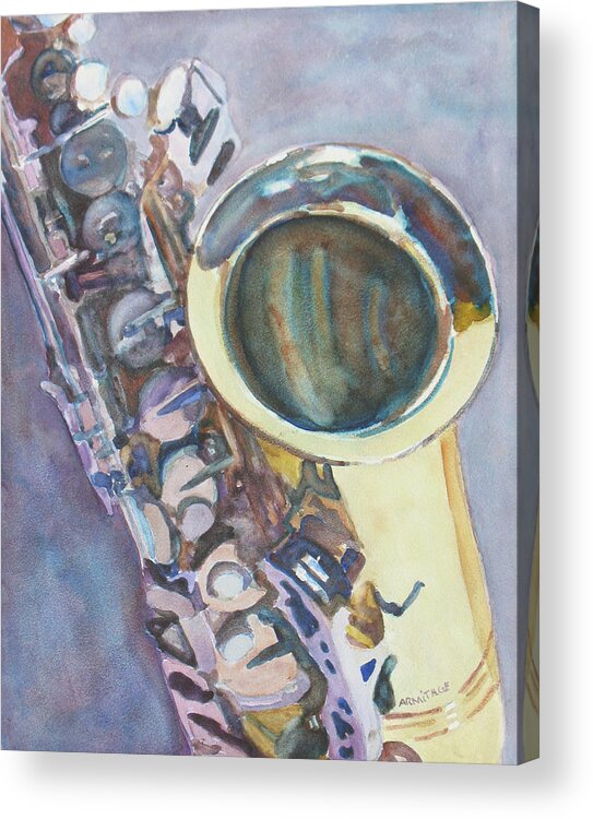 Sax Acrylic Print featuring the painting Purple Sax by Jenny Armitage