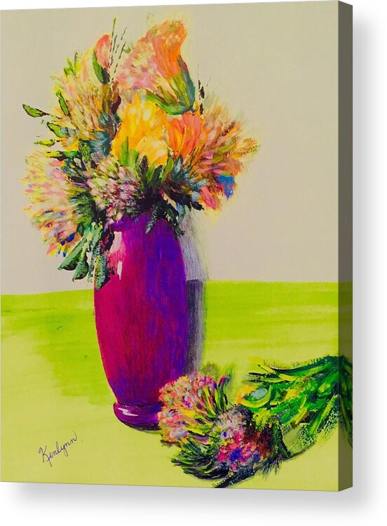 Vase Acrylic Print featuring the painting Purple Vase and Florals by Kenlynn Schroeder