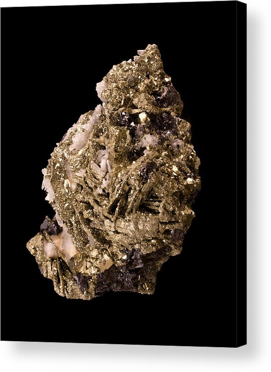 Gold Fever Acrylic Print featuring the photograph Pyrite with quartz by Jim Hughes
