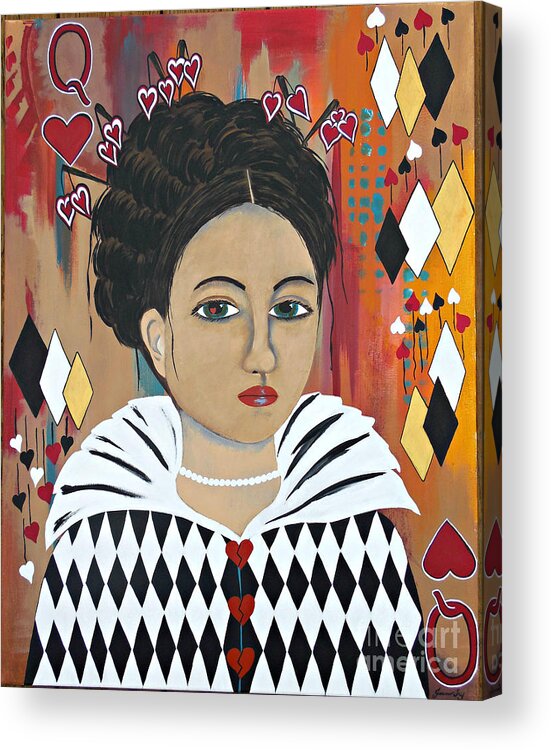 Queen Of Hearts Acrylic Print featuring the painting Queen of Hearts by Jean Fry
