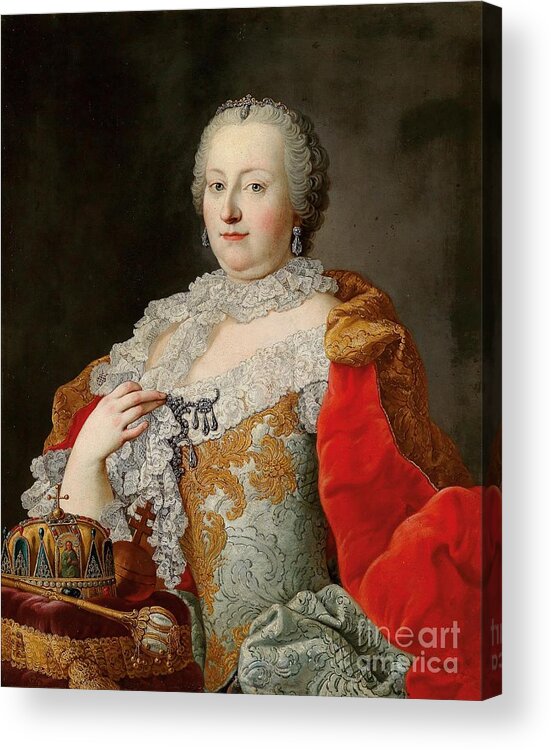 Follower Of Martin Van Meytens - A Pair - Portraits Of Emperor Francis I Stephen's Wife Acrylic Print featuring the painting Queen of Hungary by Celestial Images