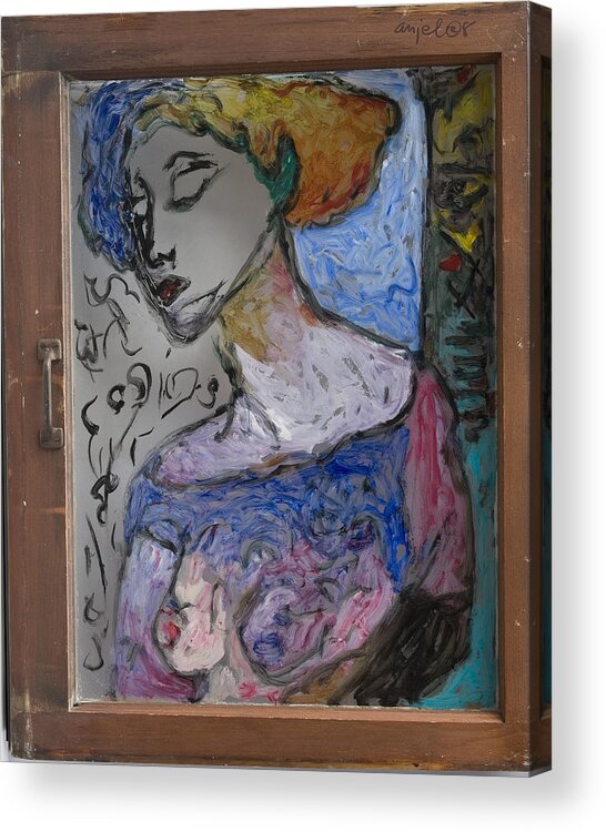 Glass Acrylic Print featuring the painting Rachel in reverse by Mykul Anjelo