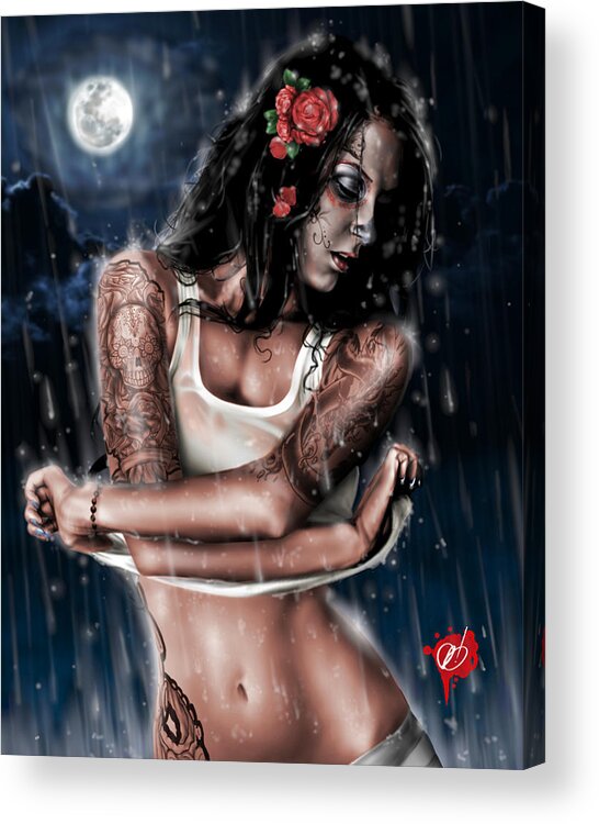 Pete Acrylic Print featuring the painting Rain When I Die by Pete Tapang