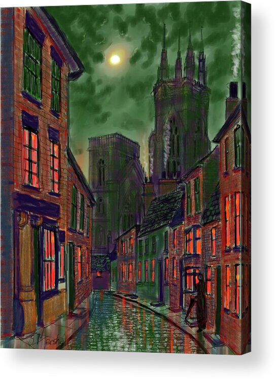 Ipad Painting Acrylic Print featuring the painting Rainy Night in Kirkgate by Glenn Marshall