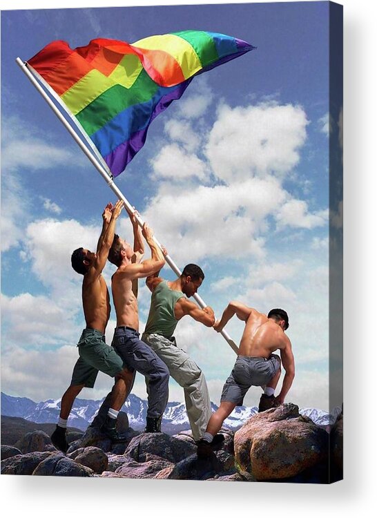 Troy Caperton Acrylic Print featuring the painting Raising the Rainbow Flag by Troy Caperton