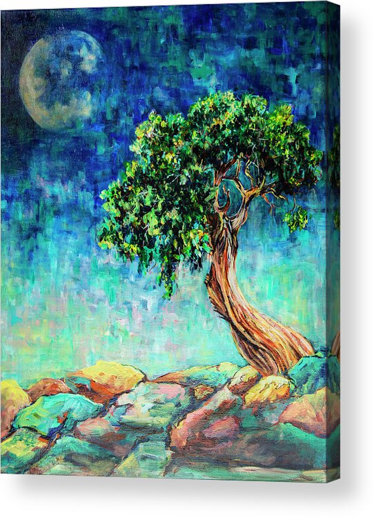 Tree Acrylic Print featuring the painting Reaching for the Moon #1 by Sally Quillin